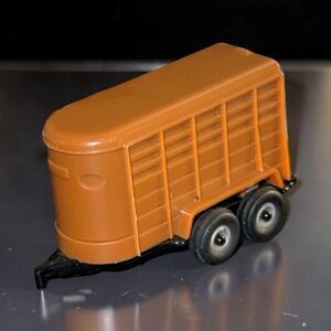 Vintage Mini Ertl Farm Horse Trailer Open Back Black Die Cast Brown Plastic Trai
